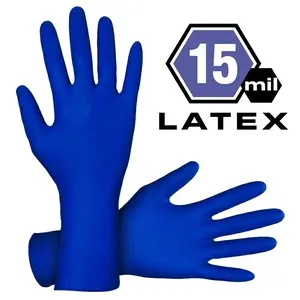 WALOTNAY Powder-Free Exam Grade Latex Disposable Gloves. Blue, New Model, 15 mil Thickness, 12" Length, Extended Beaded Cuff, Low Protein Count, Fully Textured for Superior Grip. Single Use. Pack of 50, Heavy Duty Gloves for Cleaning, non-slip, Toilet