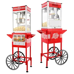 12oz Retro White Popcorn Machine with Rolling Cart, 3 Independent Control Switches & 3 Candy Boxes, Commercial Popcorn Maker for Theater Snack Bar.