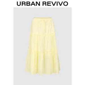 URBAN REVIVO Women's Flowy A-Line Maxi Skirt (UYY550026) - Lady's Fashion Clothes, Women's Clothes, Basic Bottom, Chic Casual Elegant 2025 Everyday Essential