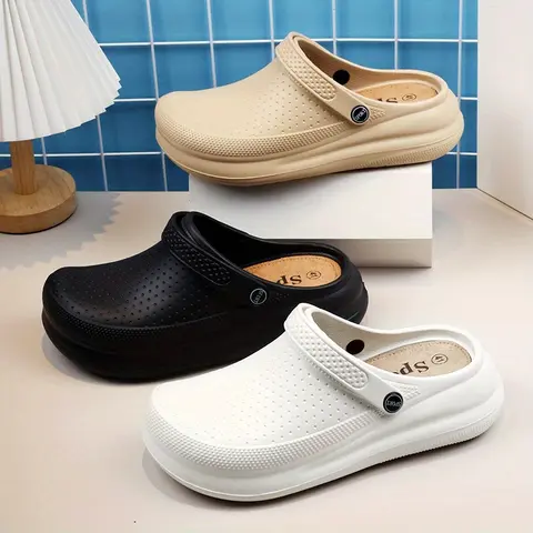Women's Slip Resistant Slippers - Minimalist, Thick EVA Sole, Closed Toe Footwear with Easy Design for Beach Use