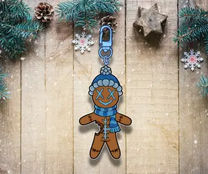 GingerDead Frost Bite | Clear Acrylic Double Sided Keychain | Blue Hook Clip Charm | Gingerdead Men | Gingerbread Cookies | Holiday