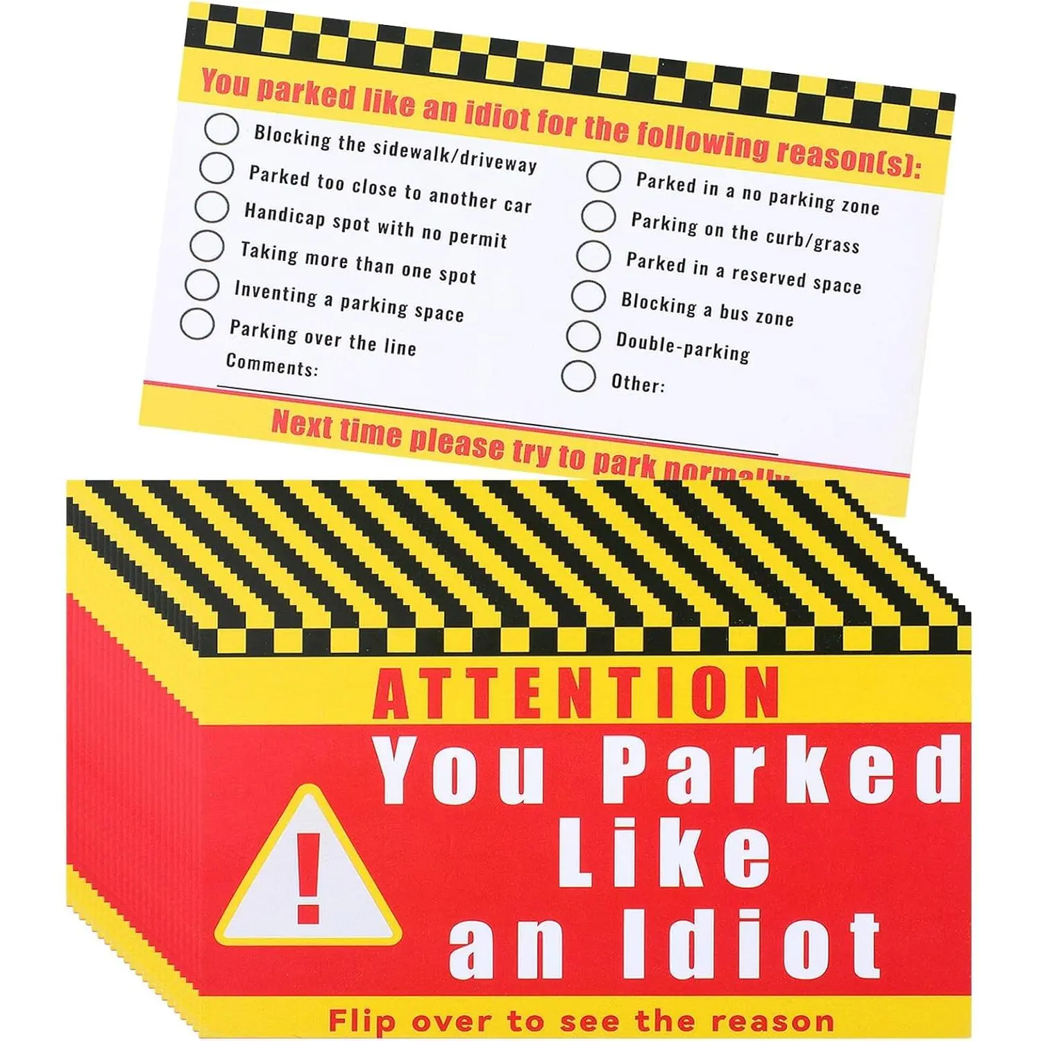 200 count You Parked Like an Idiot Business Cards Bad Parking Violation Note Cards Funny Gag  for  Owner Prank Gifts
