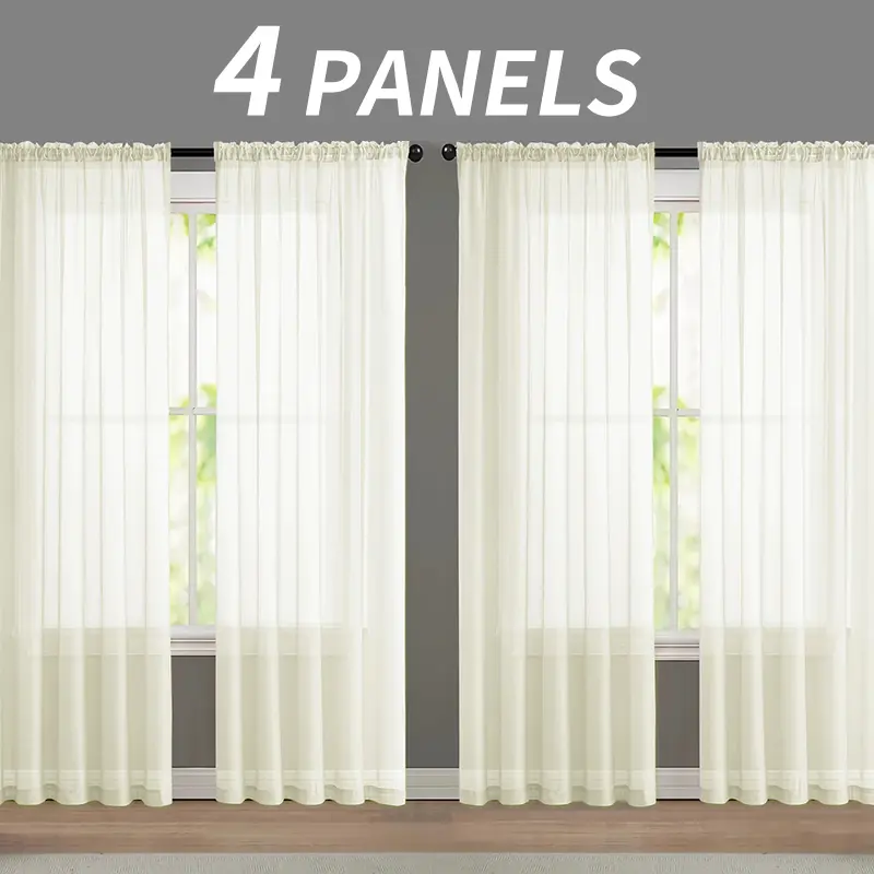 4-piece transparent filter gauze curtains, suspended on top through rods, naturally filter light and block ultraviolet rays, decorate the room and beautify the Windows, suitable for living rooms, bedrooms, studies, dining rooms, balconies and closets