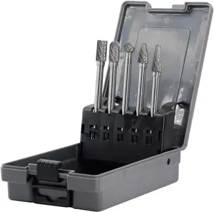 Carbide Burrs Set - 5 count diameter Extended Long Double Cut Solid Carbide Rotary Burr File Set 1/4 Inch Shank for   Drill, Metal Carving,Polishing,Engraving,Drilling