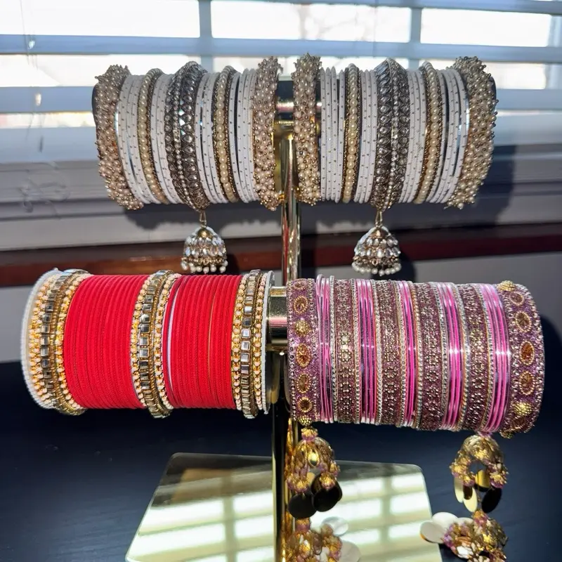 White and Pink Bangles - Customizable Pair Selection for Women's Accessory Collection