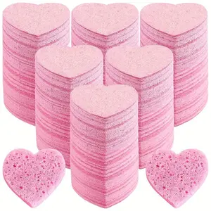 10pcs Count Compressed Facial Sponges Heart Shape Round Shape Face Sponges For Cleansing Natural Facial Cleansing Sponges Pads Exfoliating Sponges For Cleansing Skin, Home Travel, Pink