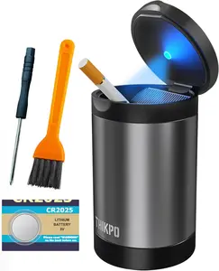 Ashtray with Lid, Smellproof & Smokeproof Cup Holder Ashtray, Detachable Aluminum Alloy Car Ash Tray with Automotic Light for Car Home Office Outside