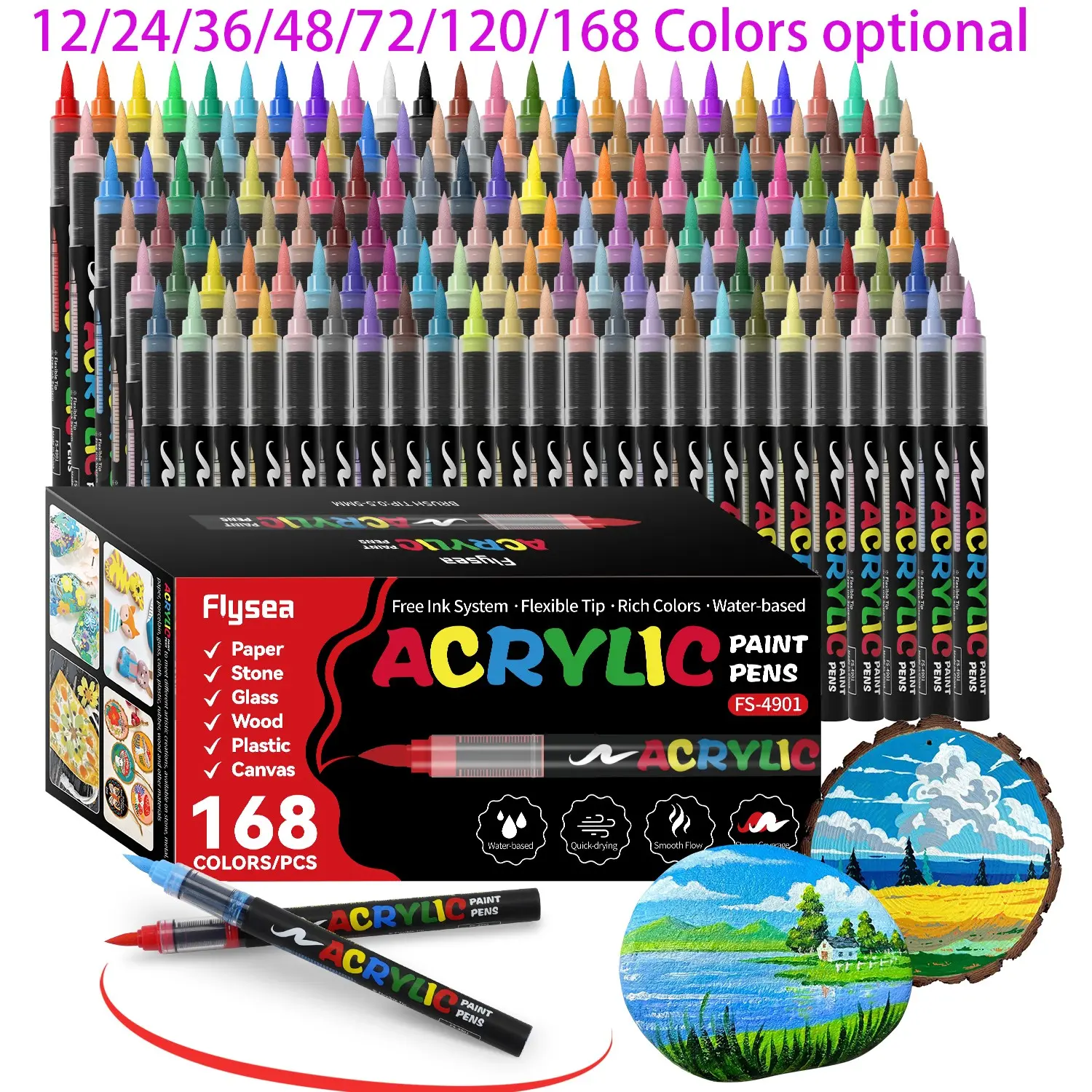Acrylic Paint Soft Brush Markers Set, Acrylic Paint Pens, Art Drawing Supplies, Artist Supplies, Soft Brush Tip, Automatic Ink Control, Paint Markers for Wood, Stone, Canvas, Glass, Fabric, DIY Crafts