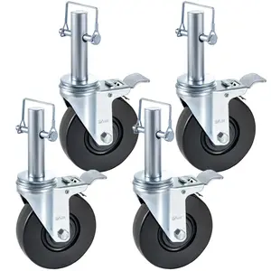 Baker Scaffold Wheels 4 Pack 5" Scaffolding Wheels 1" Solid Round Stem 280LBS Wheels for Scaffolding Rubber Scaffold Wheels with Dual Locking Heavy Duty Casters Capacity