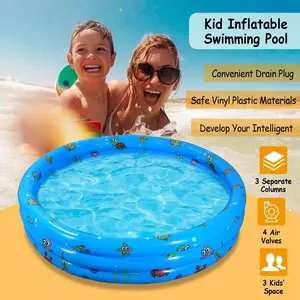 Inflatable Kids Swimming Pool | 51x13in Blow-Up Family Pool for 3 | Foldable Splash Pad & Ball Pit (Blue) Play Fun