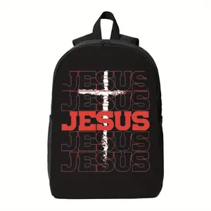Best Trendy Boys' Jesus Graphic Backpack - Bold Red Religious Design, Lightweight School Backpack with Adjustable Shoulder Straps & Zipper Closure, Black Christian Backpack for Church, Bible Study - Everyday Carry for Teens & Youth, Supplies