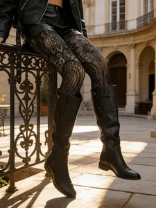 Spring Autumn Vintage Totem Large Flower Pantyhose Anti-Pilling Mesh Sun God Underwear Women Sexy Stockings