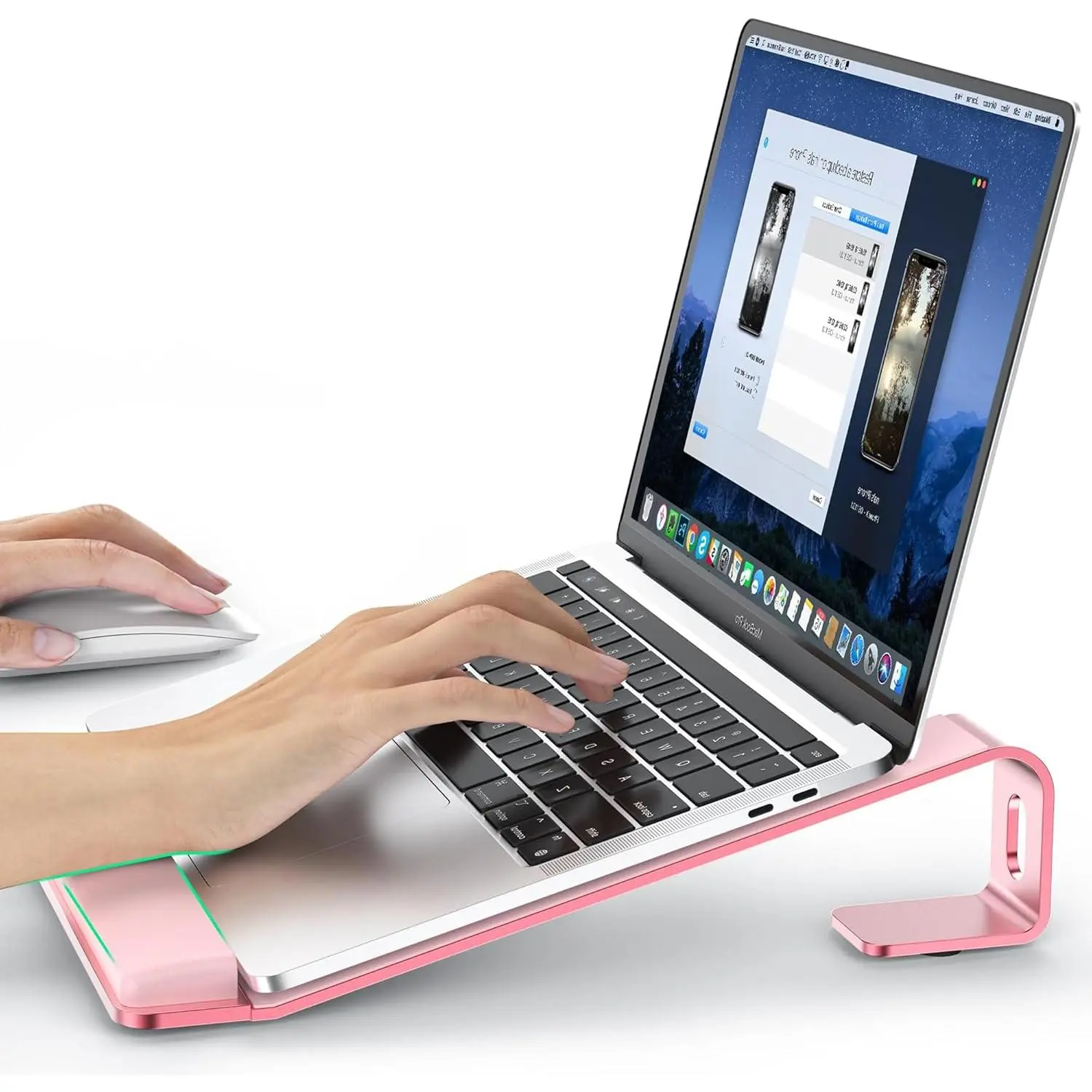 Laptop Stand for Desk,Laptop Stand with Wrist Support, Detachable Laptop Riser,Aluminum MacBook Stand,Laptop Stand with Wrist Pad,Fits 10-17" MacBook Pro/// All Laptops,Pink