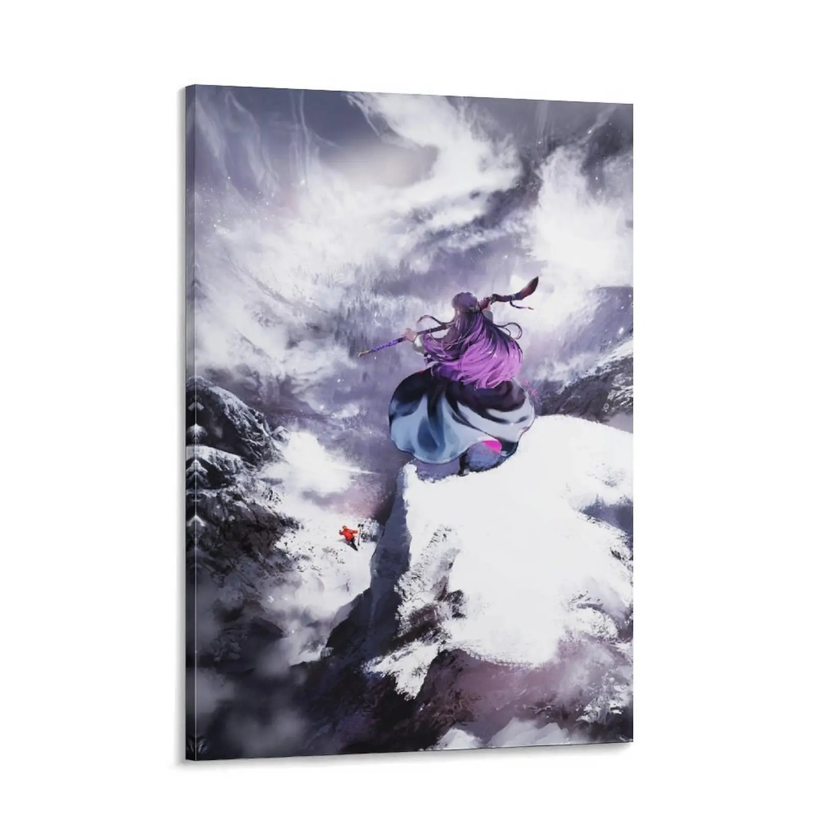 Frieren Fern Anime Canvas Wall Art | Epic Snowy Mountain Landscape Poster Print | Aesthetic Manga Wall Decor for Gaming Room Otaku Bedroom Gift