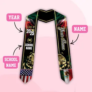 Personalized Class of 2026 Mexico Graduation Sash, Mexican American Flag Stole, Latino Graduation Gift