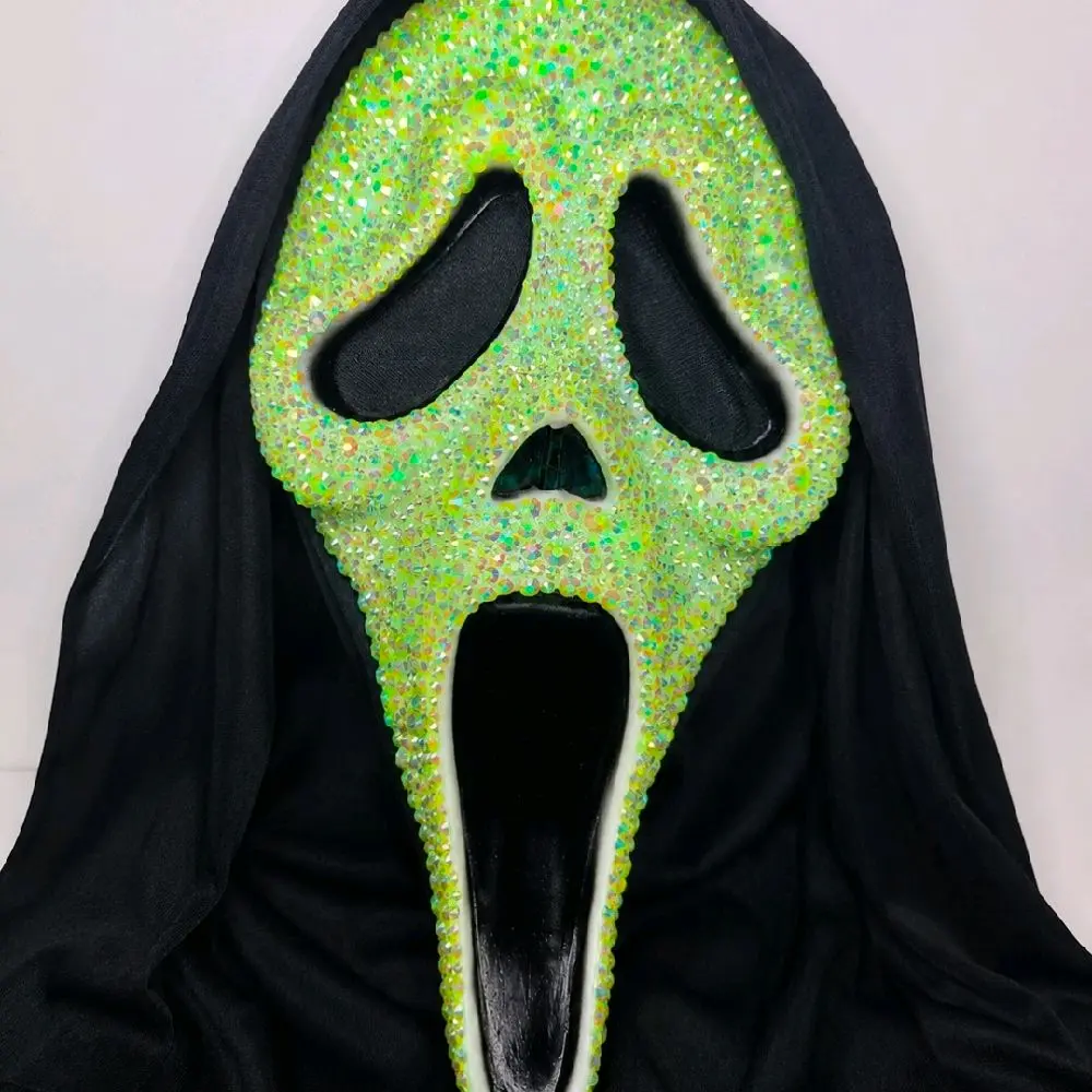 Bedazzled Ghostface mask neon green