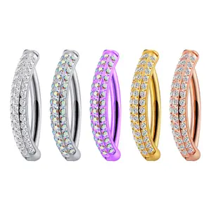 Titanium Triple Sided Gem Hinged Belly Button Ring 14g