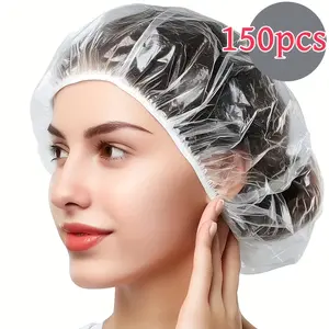Large Pack of 150 Disposable Elastic Transparent Shower Caps | Designed for Deep Cleaning, Suitable for Kitchens, Hair Salons, Spas, Travel, And Gyms.. Hygiene And Anti-Dirt Design, Essential for Hotel Business Trips, Shower Essentials