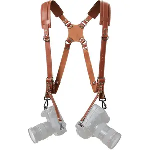 Tan Dual Camera Harness Strap for Two-Cameras - Dual  Full Grain Leather Harness,Multi Double Camera Gear for DSLR/SLR Strap,Double Camera Harness for Photographers