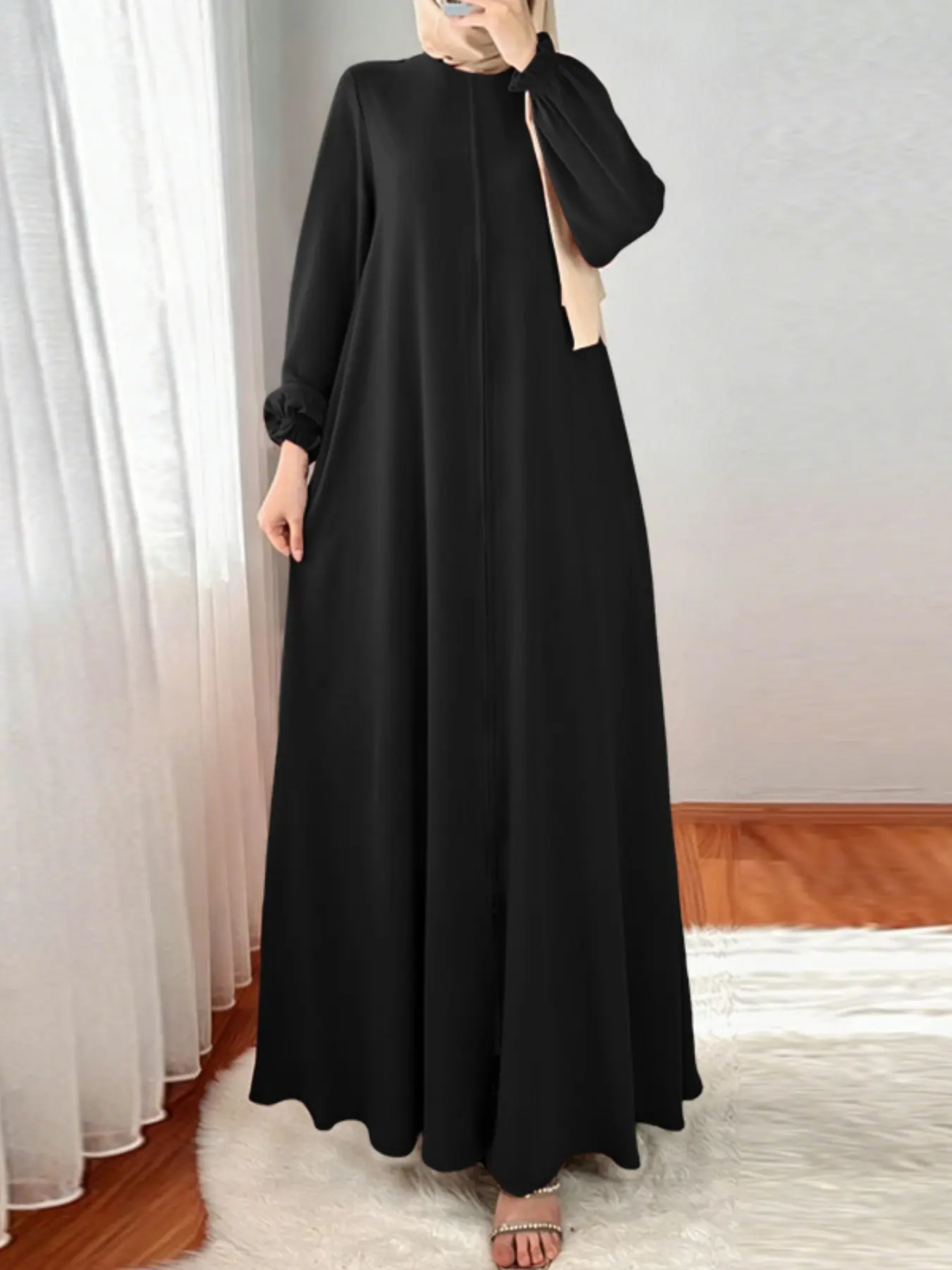 Women's Casual Loose Plain Dress, Round Neck Long Sleeve Button A-Line Design, Modest Dress, Modesty Wear, Perfect for Daily, Travel, Commuting, Muslim Dress, Modest Abaya Dress