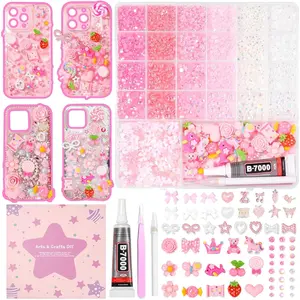 Junk Case Charms Kit, Pink White   Rhinestones Bedazzling Kit, Cute Candy Bear Cartoon Phone Cases Charms, Junk Case Kit with Big Charms with Glue for Crafts  Art DIY Accessories