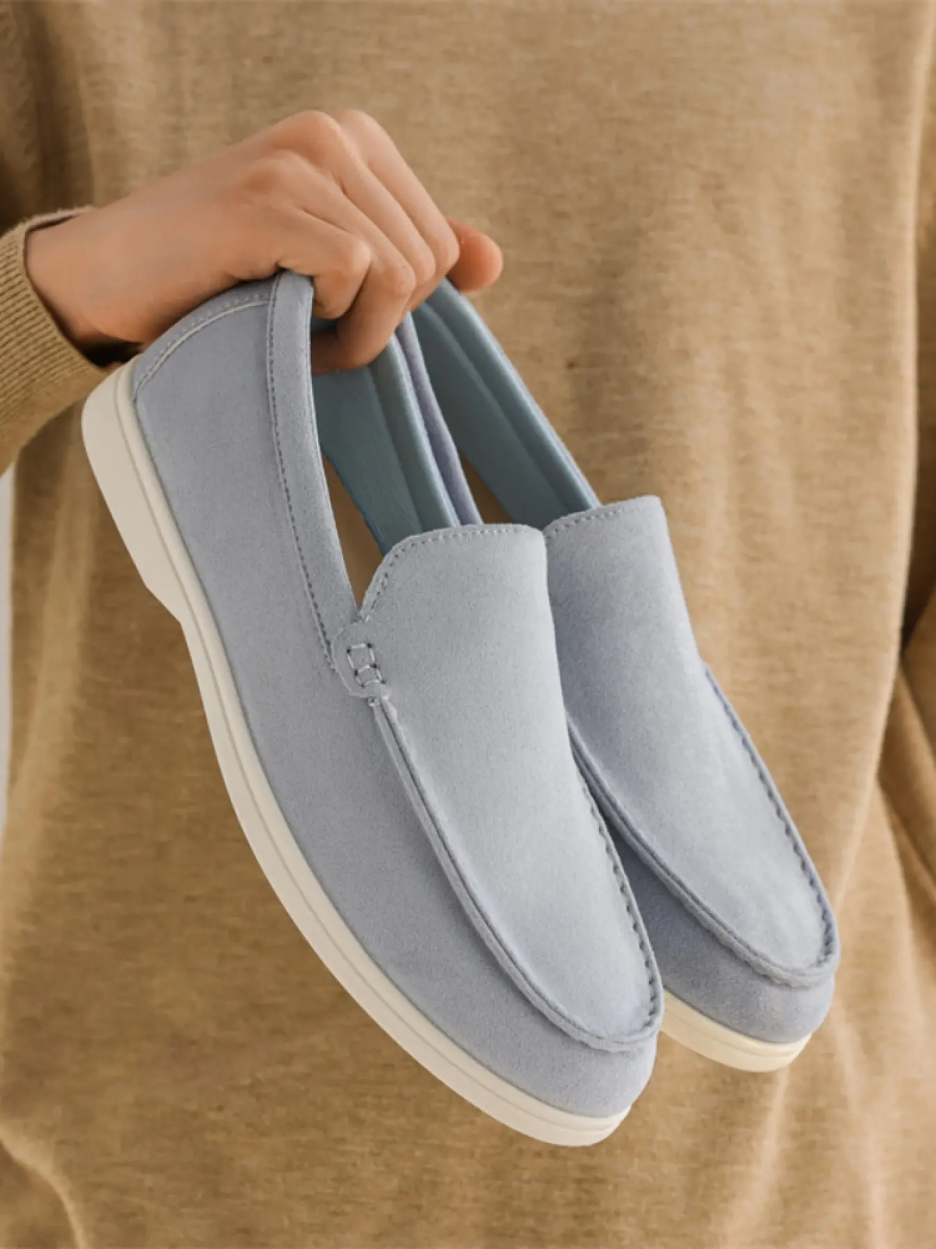 Men's Light Brown Suede Loafers, Minimalist Casual Style, Suede Material + Slip-On Design + Light Sole Construction, Comfortable Fit, Easy On/Off , Ideal for Daily Commuting & Smart Casual Scenarios, Lightweight Loafers, Walking Shoes, Slip On Footwear
