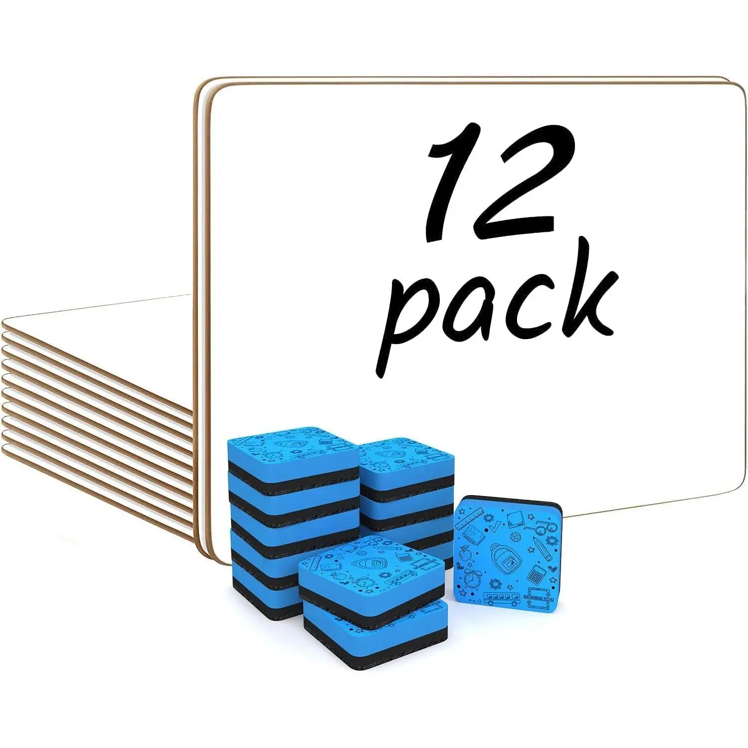 12 Small White Board Dry Erase Boards Classroom Pack Mini White Boards 9"x12" Double Sided Personal Whiteboards for Students Teachers School Supplies Lapboards Mini Whiteboard Erasers Incl