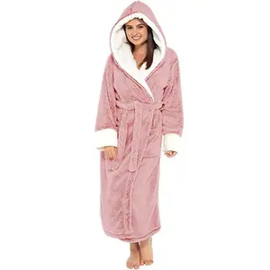 WomensHoodedFleeceRobes,SoftLongBathrobeFluffyWarmLoungewearS-5XL  1pcs