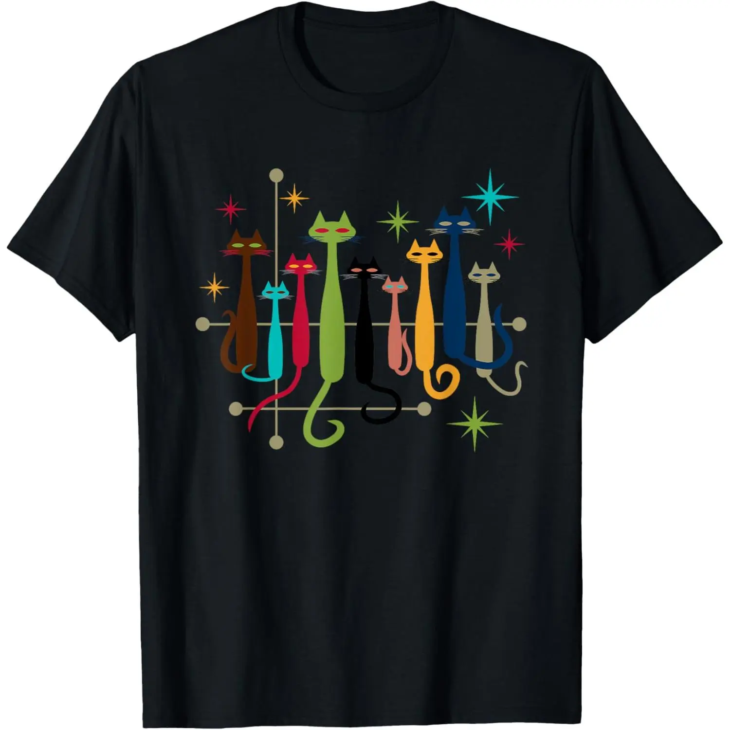 Men's Retro Cat Graphic Print Cotton T-Shirt - 100% Soft, Moisture-Absorb, Non-Stretch, Short Sleeves, Round Neck, Regular Fit Casual Summer Streetwear Top, Machine Washable, Natural
