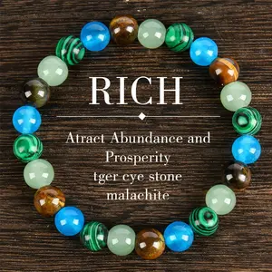 Tiger Eye & Malachite Beaded Bracelet for Men Women, Money Attraction Stretch Crystal Jewelry, Trendy Protection Friendship Bracelet Gift for Daily Wear, Meditation & Positive Energy Style outdoorfun