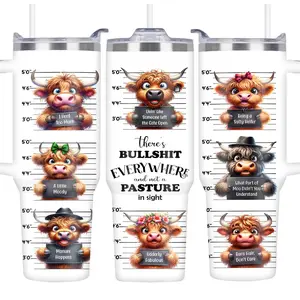 Highland Cow Pattern Tumbler, 1 Count Funny Cow Print Tumbler, Stainless Steel Insulation Coffee Mug, Gifts for Cow Lovers, Insulated Travel Drinkware, Drinkware