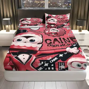 3Pcs  Circus Performer Fitted Sheet Three Piece Set (1*Fitted Sheet+2*Pillowcases, Coreless), Halloween theme, Bedroom Decoration, Mattress Protector Soft, Breathable