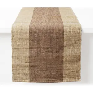 Handwoven Ramie Table Runner 13.8x72 Inch, Texture Farmhouse Boho Table Runner, Minimalist Neutral Dining Table Decor for, Coffee Table & Living Room, No Tassels, Ramie & Brown