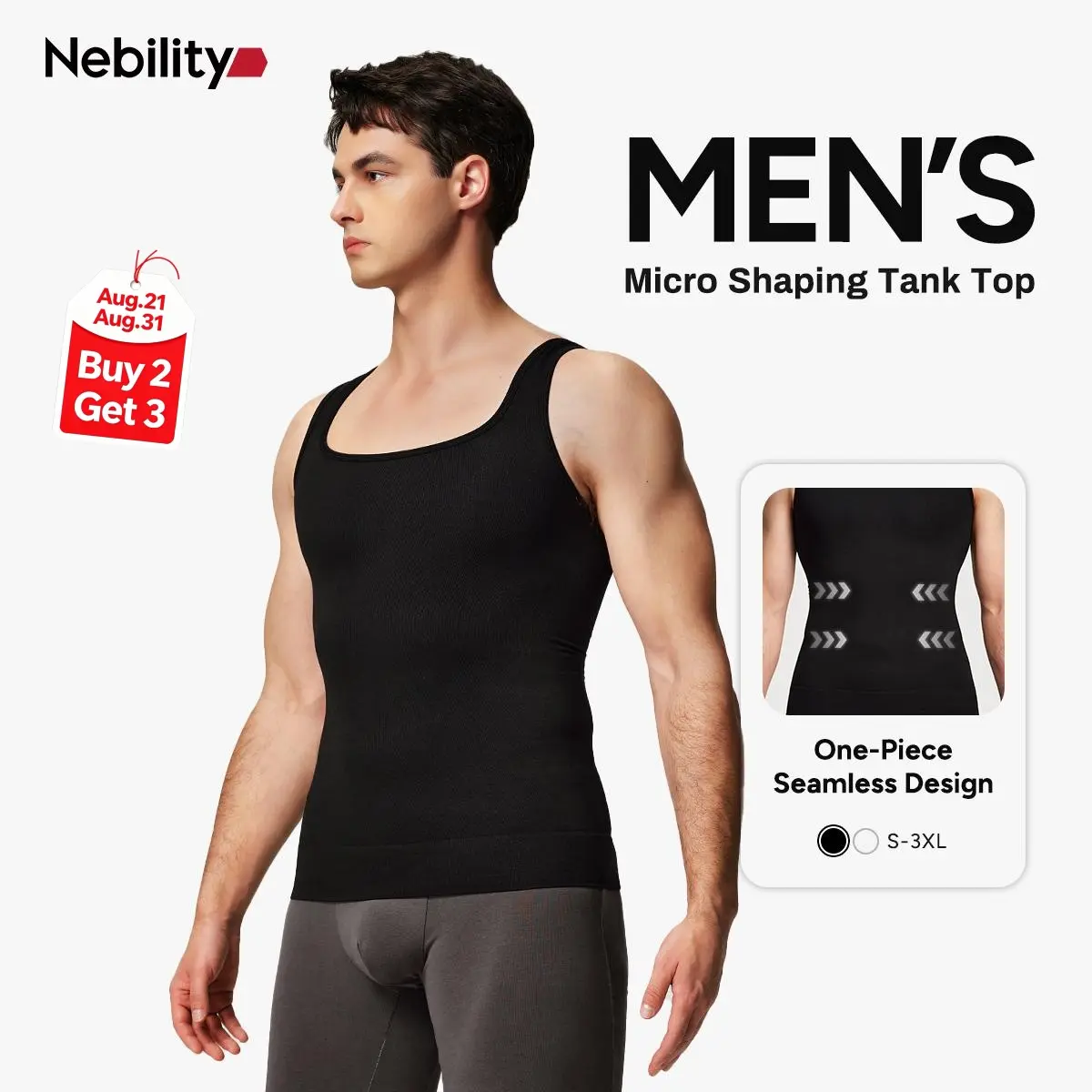 【New Arrival】Nebility Men’s Lightweight Shapewear Sports Vest – 3D Seamless Compression Tank, Comfortable, Breathable & Odor-Resistant for All-Day Wear，fathersdaygift