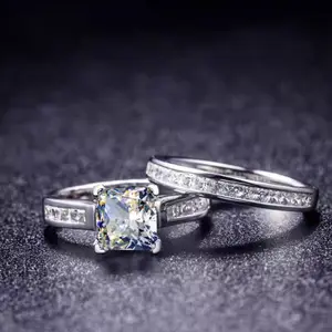 Luxury Princess Cut Cubic Zirconia Bridal Ring Set, Timeless Engagement & Wedding Band for Her, Anniversary Gif