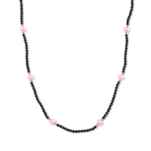 Pink Shell Pearl and Black Spinel 77.00 ctw Beaded Endless Necklace in Rosetone 30 Inches Christmas Gifts