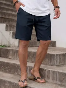 Men's Linen Shorts, Athleisure Shorts, Casual Solid Color Old Money Loose Fit Elastic Drawstring Waist Straight Legs Summer Lightweight Breathable Yoga Beach with Pockets Vacation Daily Going Out Wear