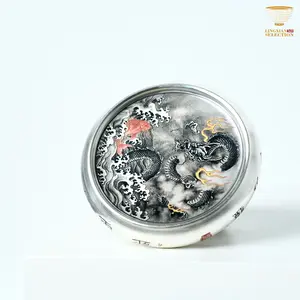 【Dragonfish Frolic】Dehua White Porcelain Plate with Dragon Decal Lid Rest | Ink-style Oriental Art | Tea Tray Essential | Functional & Collectible