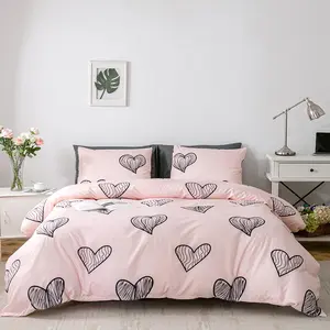 Heart Print Duvet Cover Set, 2/3 Counts/set Including 1 Count Duvet Cover & 1/2 Counts Pillowcases without Filler, Soft Comfortable Bedding Set for Home Bedroom