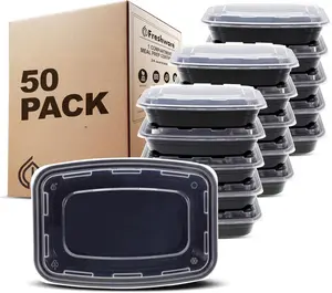 Meal Prep Containers [50 Pack] 1 Compartment with Lids, Food Storage Containers, Bento Box, BPA Free, Stackable, Microwave/Dishwasher/Freezer Safe (24 oz)