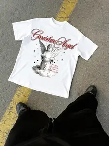 Guardian Angel Vintage Graphic T-Shirt | Y2K Streetwear Aesthetic | Retro Cherub Print Tee | Trendy Casual Top for Street Style | Viral Fashion Essential | Angel Print T-Shirt  | Retro Inspired Outfit | Old School Angel Design | Aesthetic Clothing