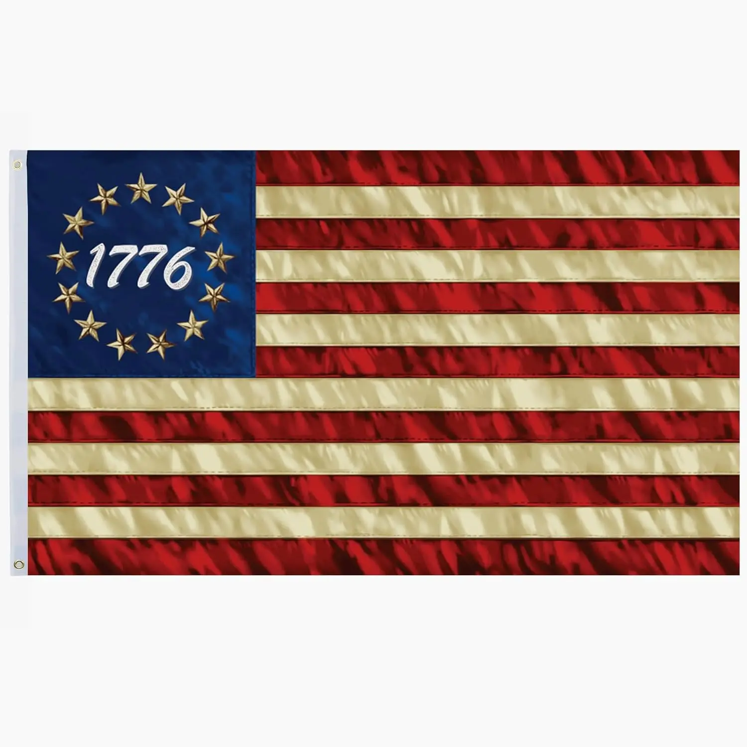 FRF 1776 Tea Stained Betsy Ross Flag 3x5 Ft, Vintage 250th Anniversary 1776 Flags for Outside, USA 13 Colonies Banner Decoration with Canvas Header & 2 Brass Grommets