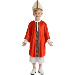 Pope Costume for Kids Bishop Costume Boys Halloween Cosplay Pope Hat