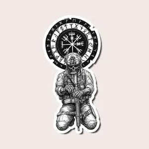 Viking Warrior Tactical Sticker, Norse Symbol Art Decal, Halloween Viking Skull Decor Gift, Modern Soldier Sticker for Laptop, Helmet, Car, Water Bottle, Laptop Water Bottle Decal Sticker