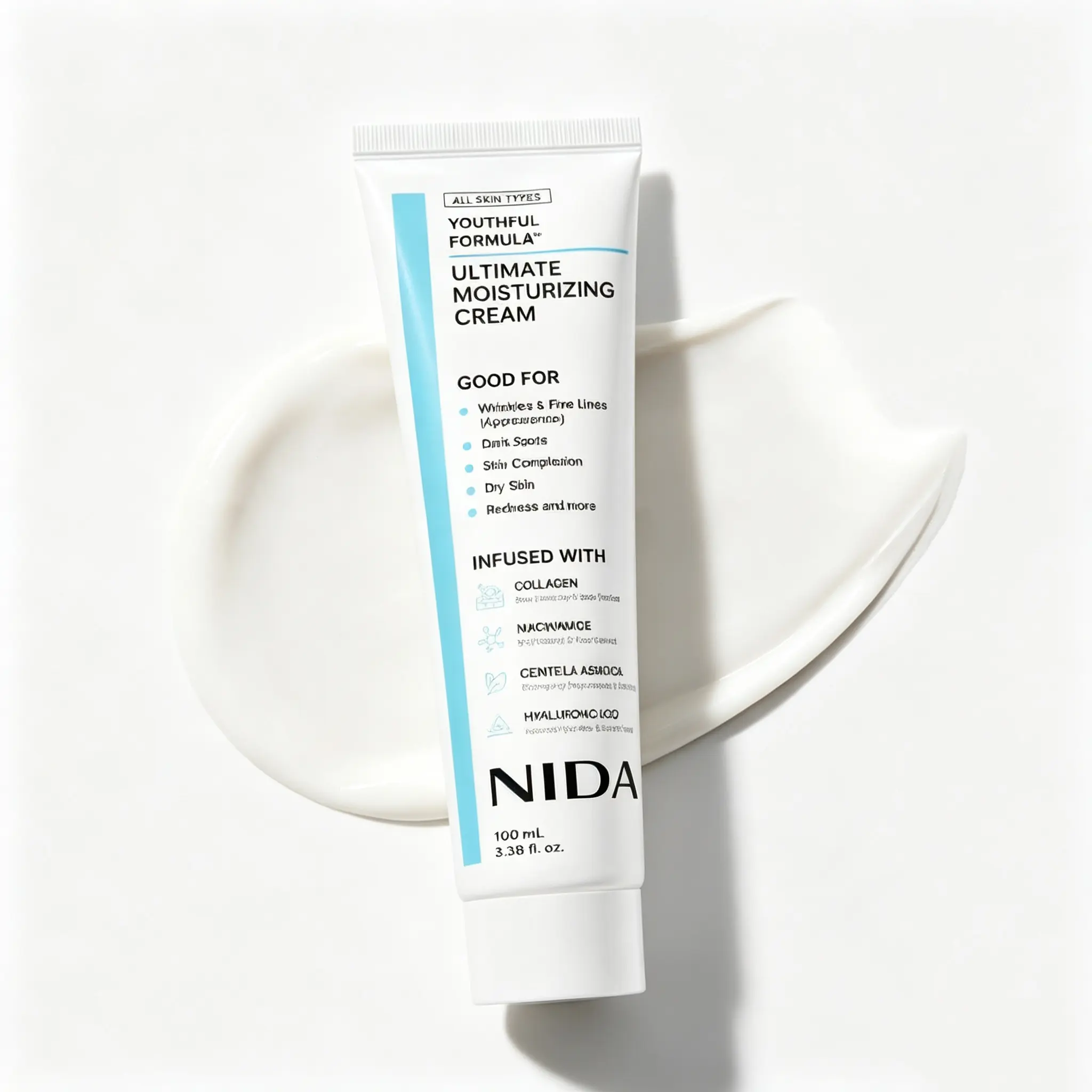 NIDA Youthful Collagen Face Cream - Niacinamide, Centella & Hyaluronic Acid Moisturizer. Targets Wrinkles, Dark Spots & Dullness for Radiant Skin.
