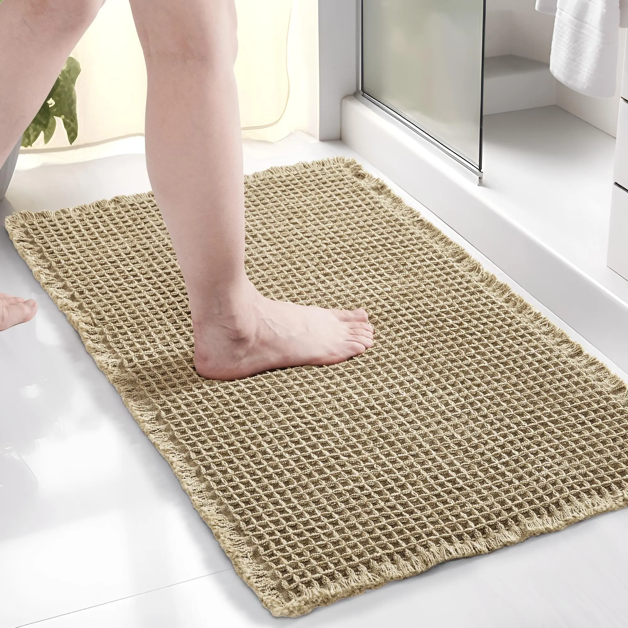 Deconovo Upgraded Waffle Weave Rectangle Rugs - Soft Water Absorbent, Non-Slip, Machine Washable Honeycomb Water Absorbent Mats for Bathroom, Hallway (17"x24", 24"x36"), Water Absorbent Mat