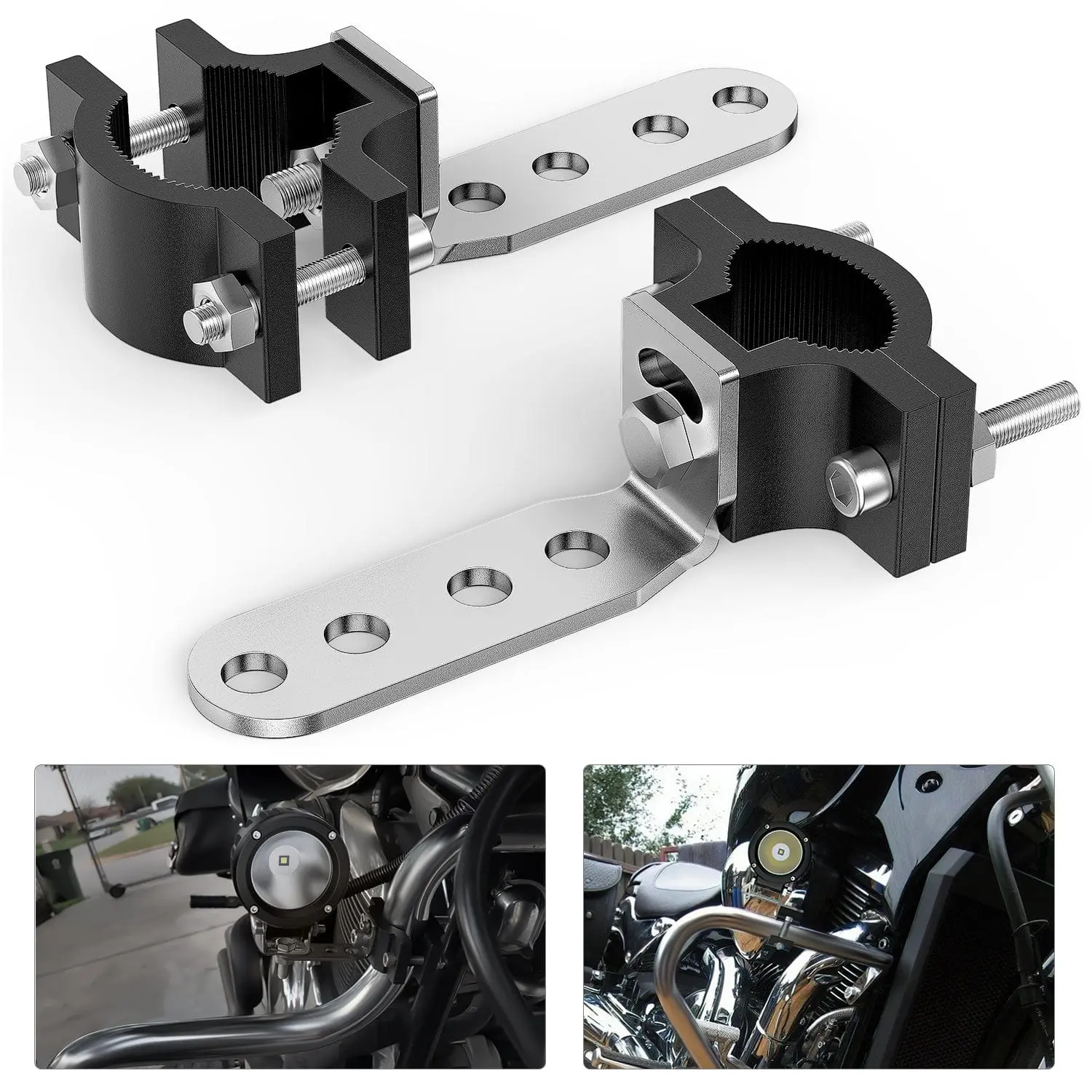 Nilight 2Pcs Motorcycle Tube Clamp Mounting Bracket Holder, Automotive & Motorcycle Accessory, 0.7-1.2In Round Tube Fit, Powder-Coated, Anti-Slip, M8 Screw Hole