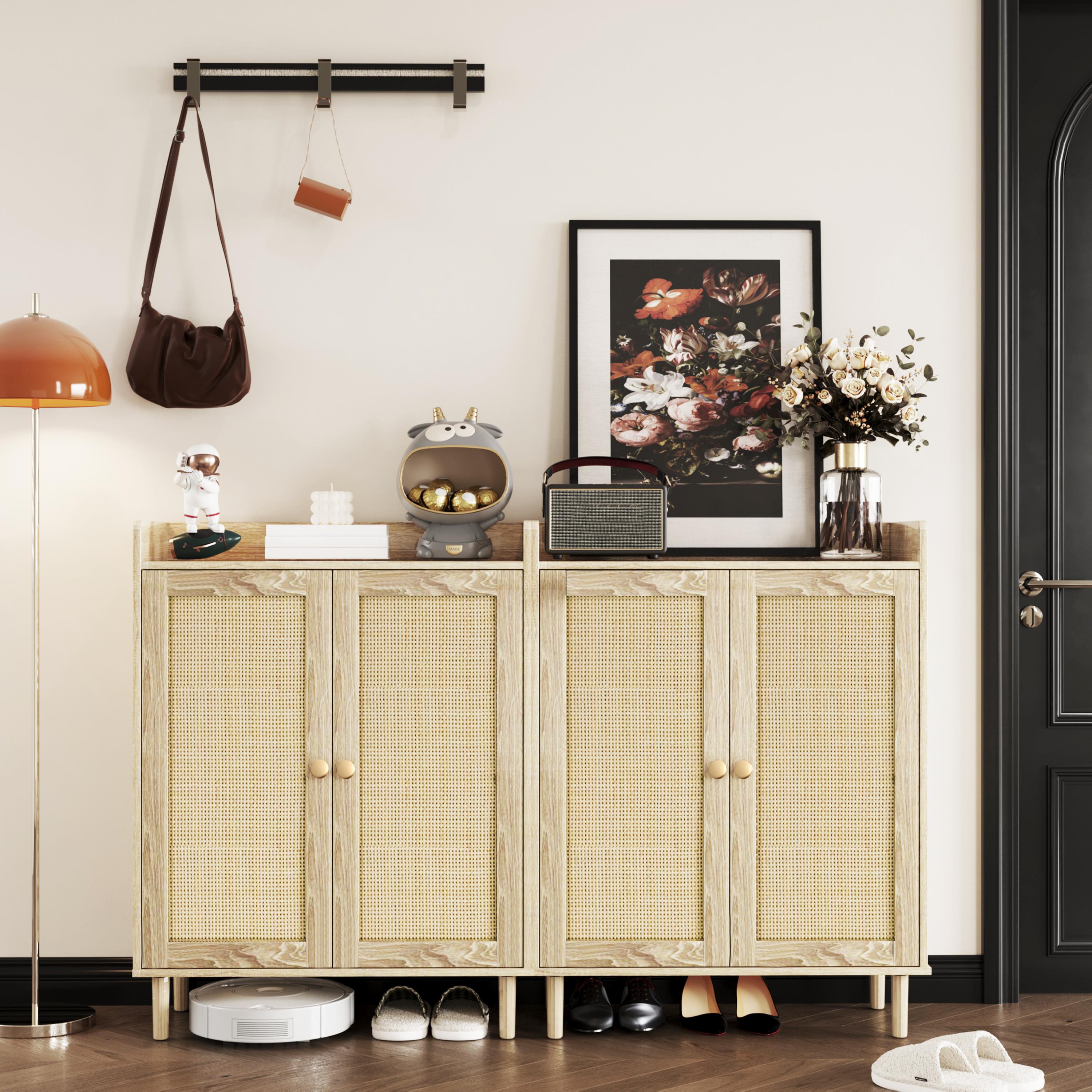 Double-door Shoe Cabinet 4-layer American Country Style With 2 Doors Adjustable Shelves Freestanding For Entrance Bedroom Living Room