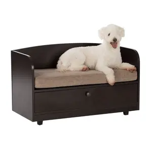 Pet Sofa Bed with Wood, and Storage Drawer for Cat or Dog, Sand