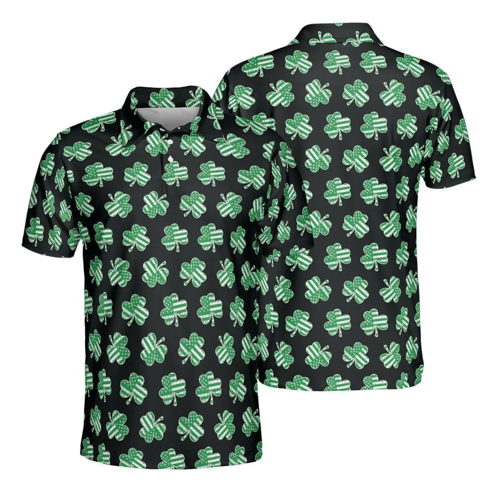 [FREESHIP] Black Patriotic Shamrock St Patricks Day Polo Moisture Wicking Short Sleeve Golf Shirt for Men, Men's Polo Shirt, Casual Polo, Golf Polo, Slim Fit Polo, Short Sleeve Polo